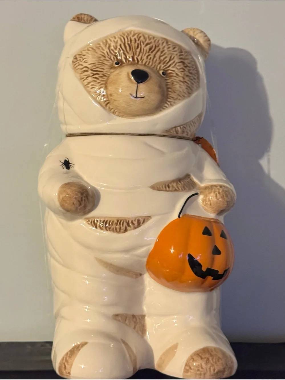 Halloween Mummy Teddy Bear Pumpkin Cookie Jar Fall Kitchen Decor